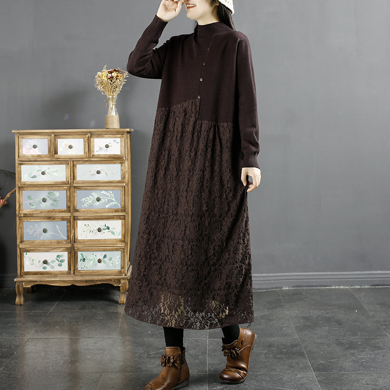 Autumn Hollow Lace Patchwork Dress
