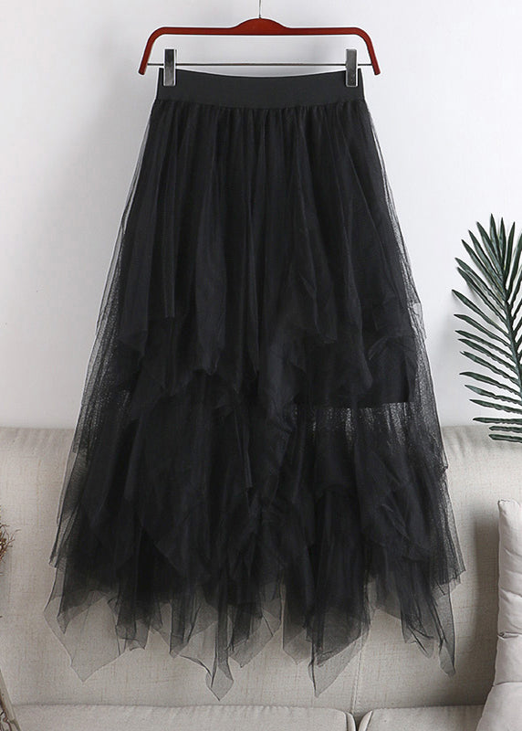 Grey Asymmetrical Design Tulle Skirt Summer