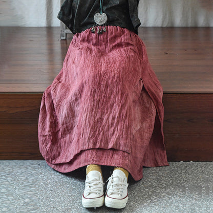Literary Retro Cotton and Linen Distressed Linen Skirt