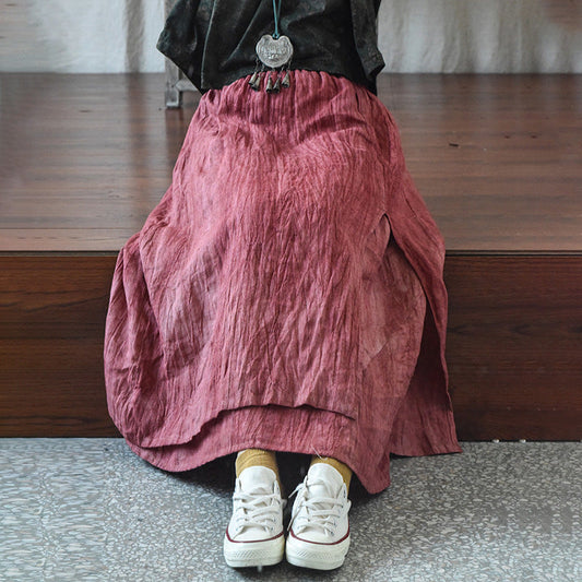 Literary Retro Cotton and Linen Distressed Linen Skirt
