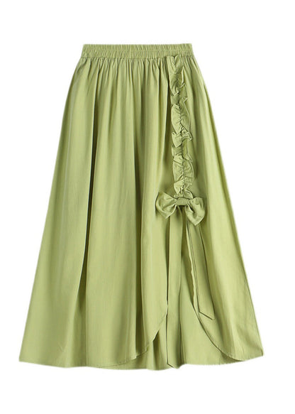 Vogue Green Asymmetrical Elastic Waist Ruffled Bow a Line Skirt Summer