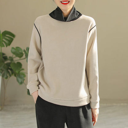 Winter Patchwork Loose Warm Fleece Sweater