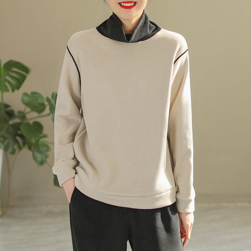 Winter Patchwork Loose Warm Fleece Sweater