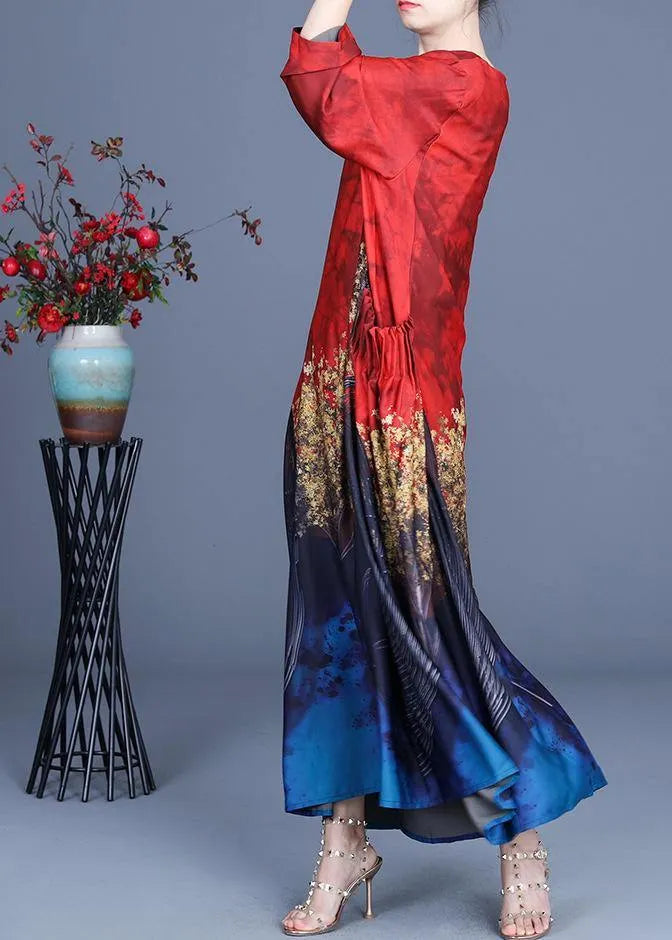 French Red Print Asymmetrical Design Summer Vacation Dresses