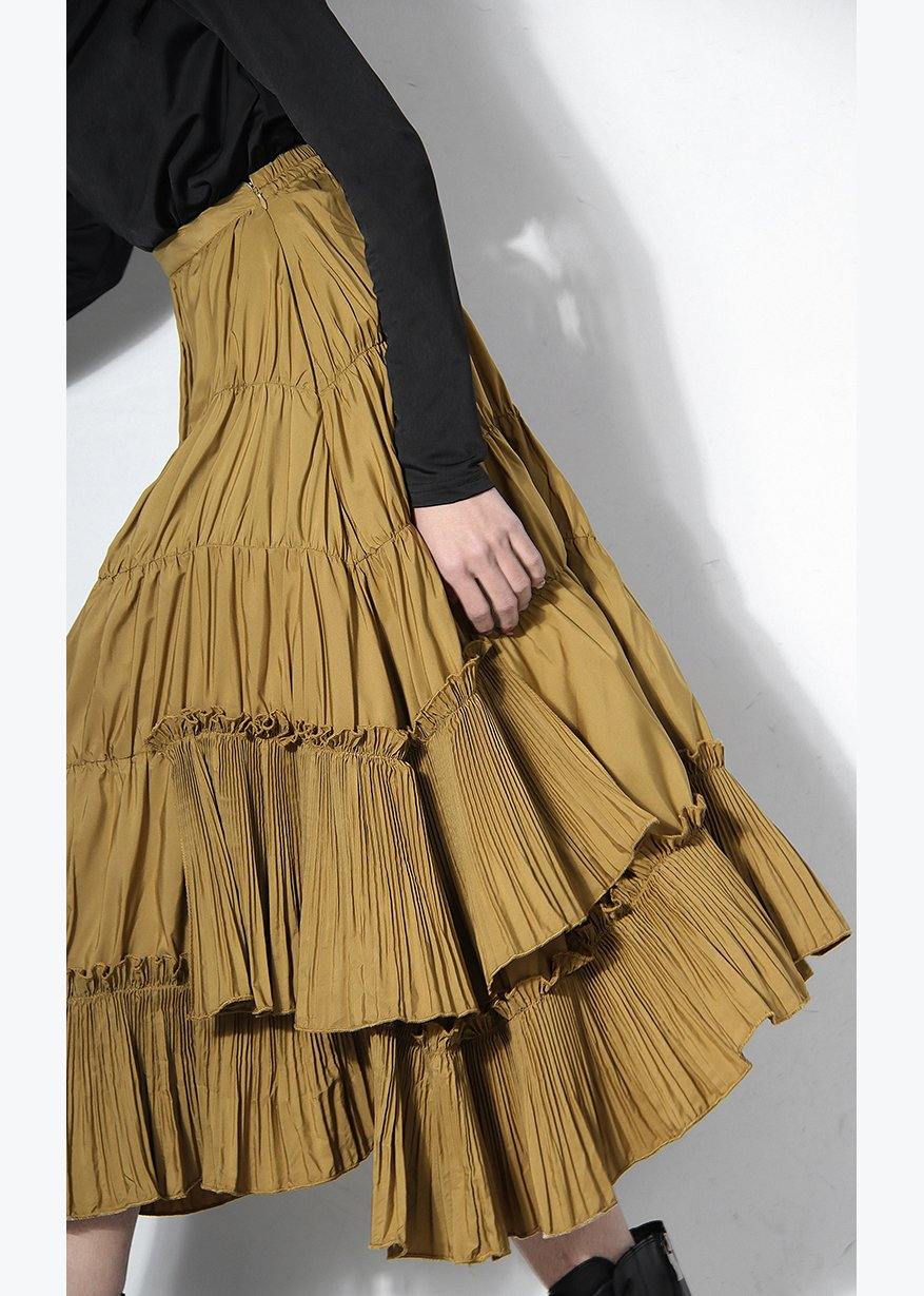 Yellow Cinched Tiered Summer Skirt