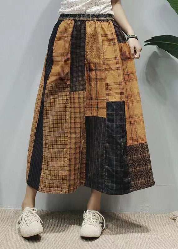 Colorblock Oversized Patchwork Plaid Linen a Line Skirts Summer