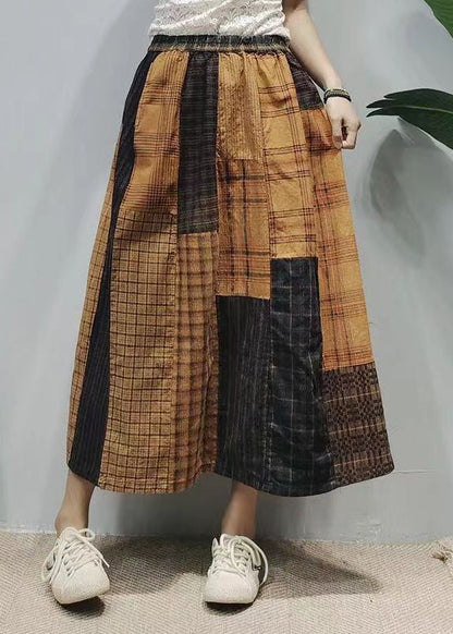 Colorblock Oversized Patchwork Plaid Linen a Line Skirts Summer