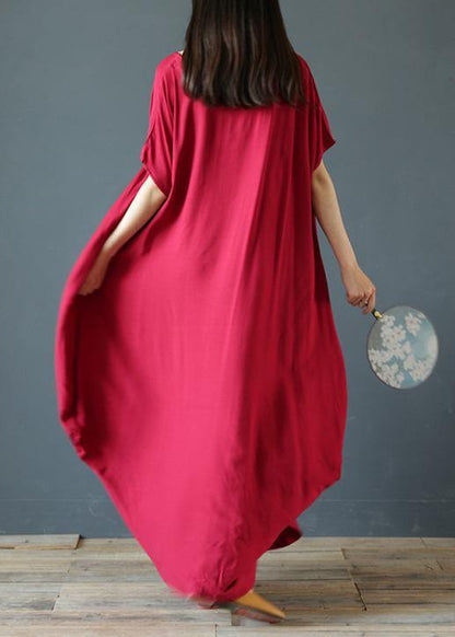 100% O Neck Extra Large Hem Summer Clothes Sleeve Burgundy Maxi Dress