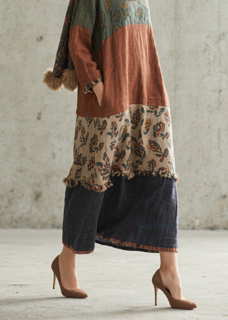 Colorblock Print Patchwork Cotton Dresses Fall