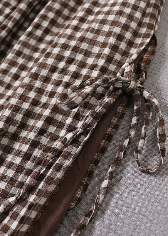 French Red Plaid Side Open Tie Skirt Spring