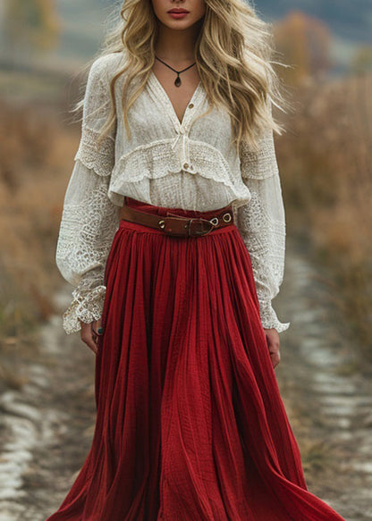 Stylish Colorblock V Neck Wrinkled Lace Patchwork Dresses Long Sleeve