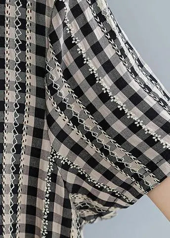 Italian Red Plaid Cotton Tunics Peter Pan Collar Knee Summer Dress