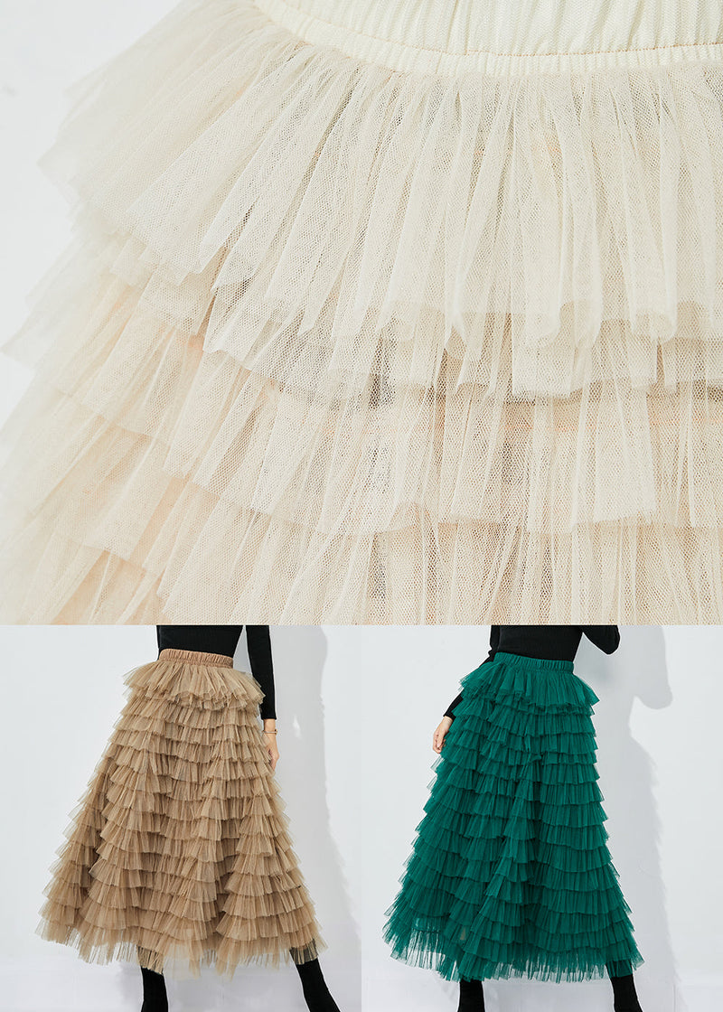 Blackish Green High Waist Layered Tulle Skirts Summer