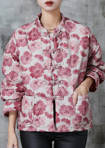 Pink Print Fine Cotton Filled Oriental Coats Spring