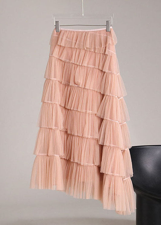 Pink Asymmetrical Design Tulle Beach Skirts