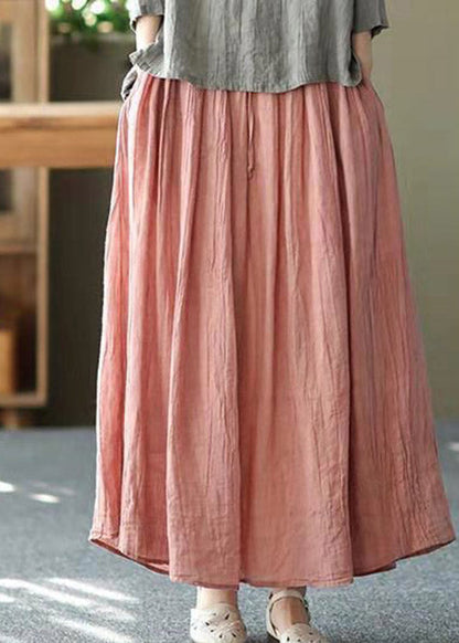 Blue Texture Pockets Wrinkled Tie Waist Linen Skirt Summer