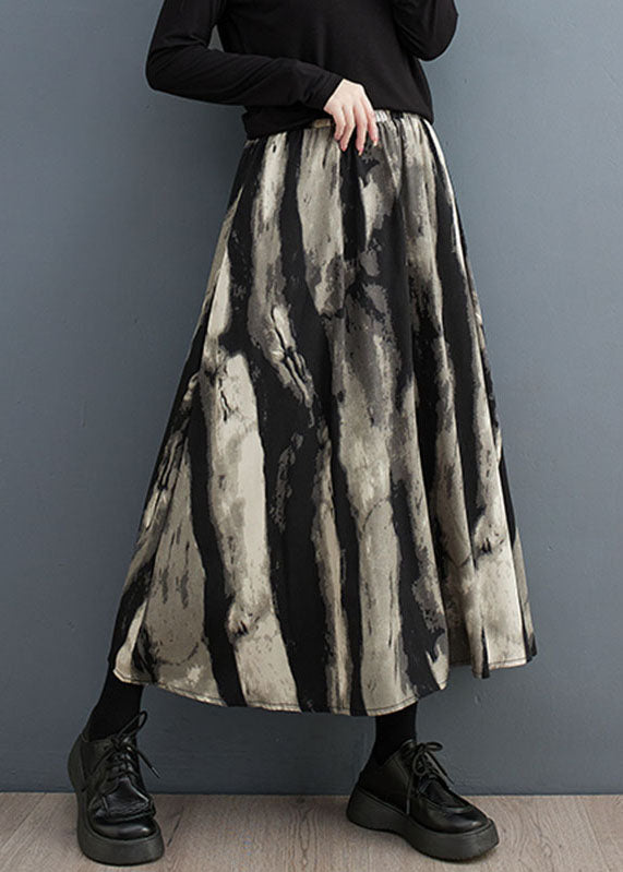 Print Pockets Patchwork Elastic Waist Maxi Skirt Fall