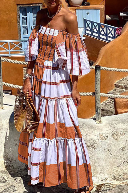 Print Patchwork Off the Shoulder Cake Dresses(3 Colors)