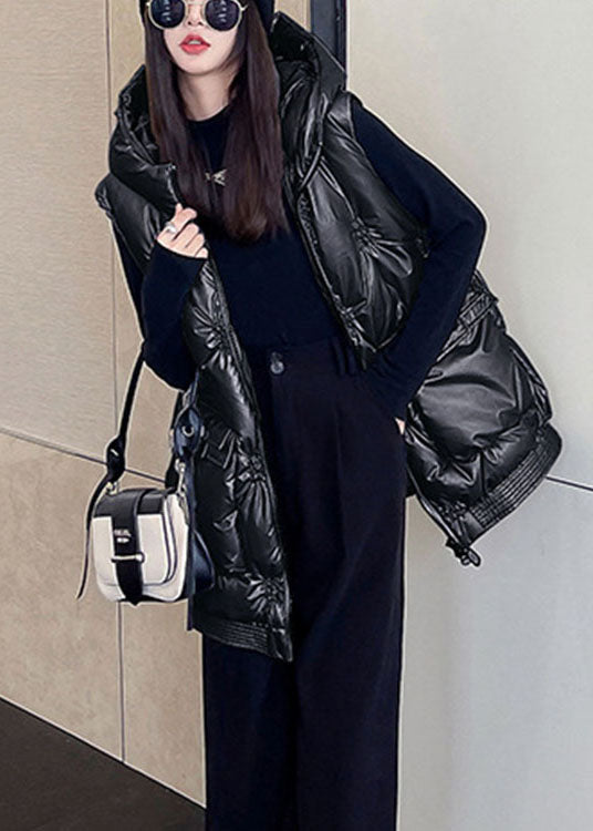 Fine Black Zippered Pockets Winter Sleeveless Puffer Vest