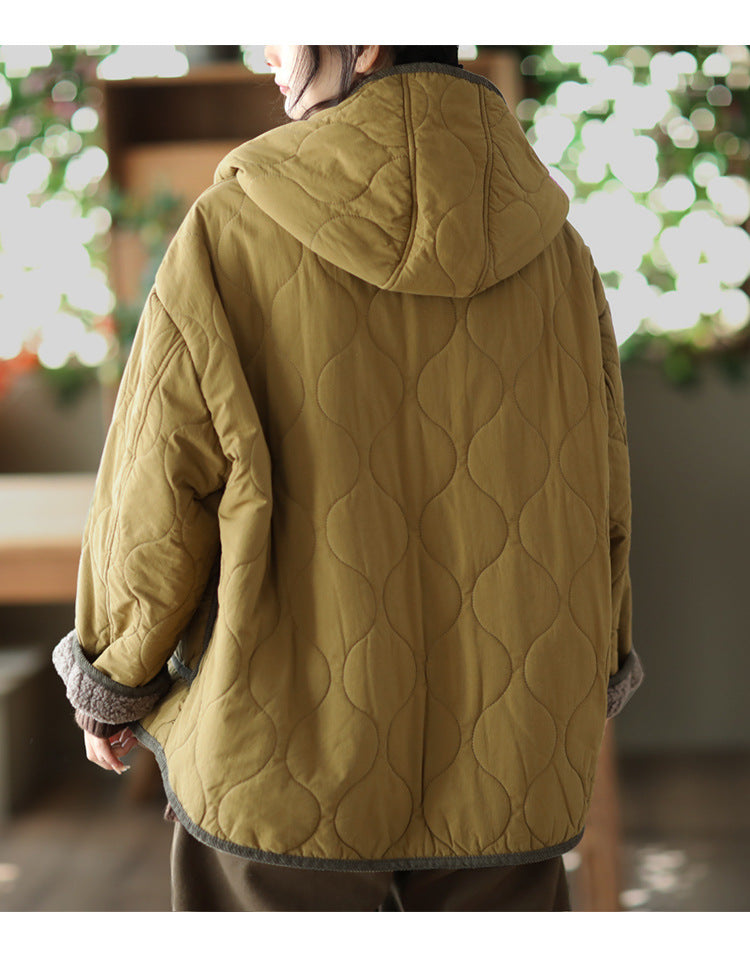 Hooded Thickened Diamond Sherpa Wool Thermal Jacket