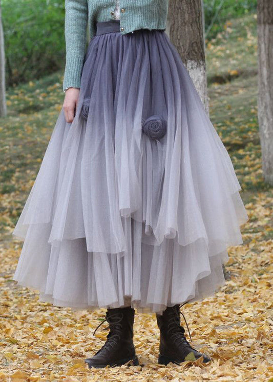 Unique Grey Gradient Color Stereoscopic Tulle Skirts Spring