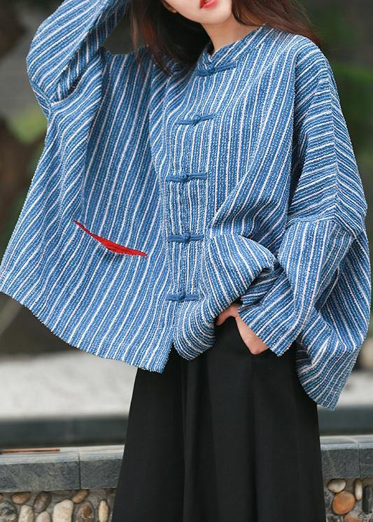 Diy Denim Blue Striped Clothes for Gifts Stand Collar Tops