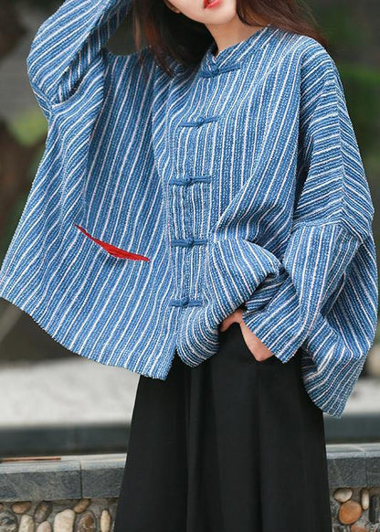 Diy Denim Blue Striped Clothes for Gifts Stand Collar Tops