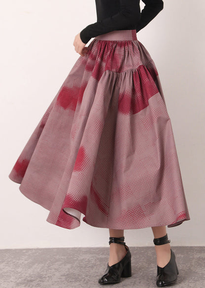 Red Print High Waist Cotton Skirts Spring