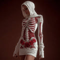 Women's Vintage Skeleton Roses Art Cozy Knit Hooded Mini Sweater Dress artswardrobe