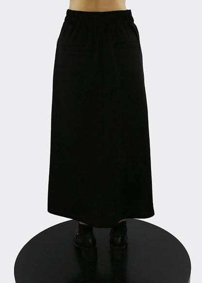 Style Black Elastic Waist Patchwork a Line Skirts Spring