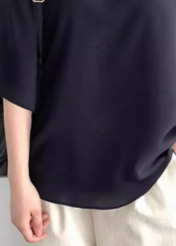 Black Oversized Patchwork Bow Cotton Shirt Tops Summer