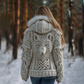 Women's Viking Wolf Celtic Knot Art Cozy Fur Collar Knit Hooded Sweater Jacket artswardrobe