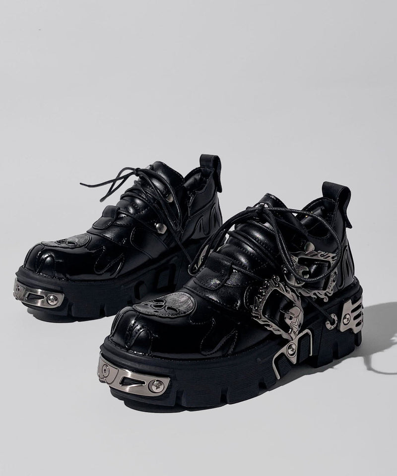 Silver Lace Up Cowhide Leather Platform Shoes