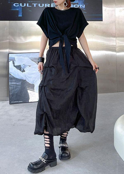 Italian Black Chiffon Summer Skirts Tiered