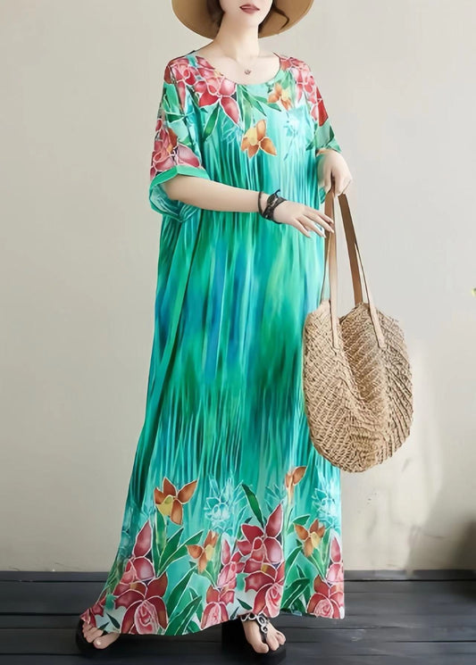 Lake Green Oversized Print Cotton Vacation Dress Summer