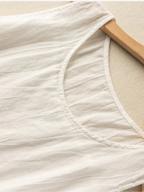 Linen Round Neck Sleeveless Vest Top