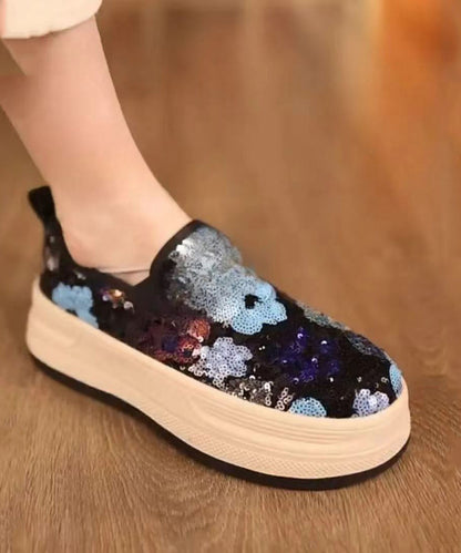 Pink Sequins Print Tulle Loafer Shoes
