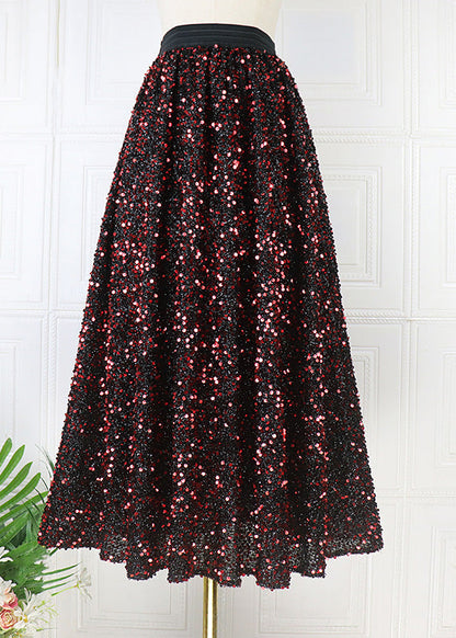 Mulberry Elastic Waist Sequins Tulle a Line Skirt Spring