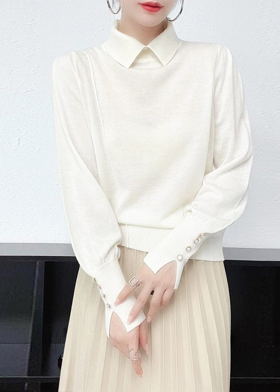 Camel Peter Pan Collar Woolen Knit Sweater Long Sleeve