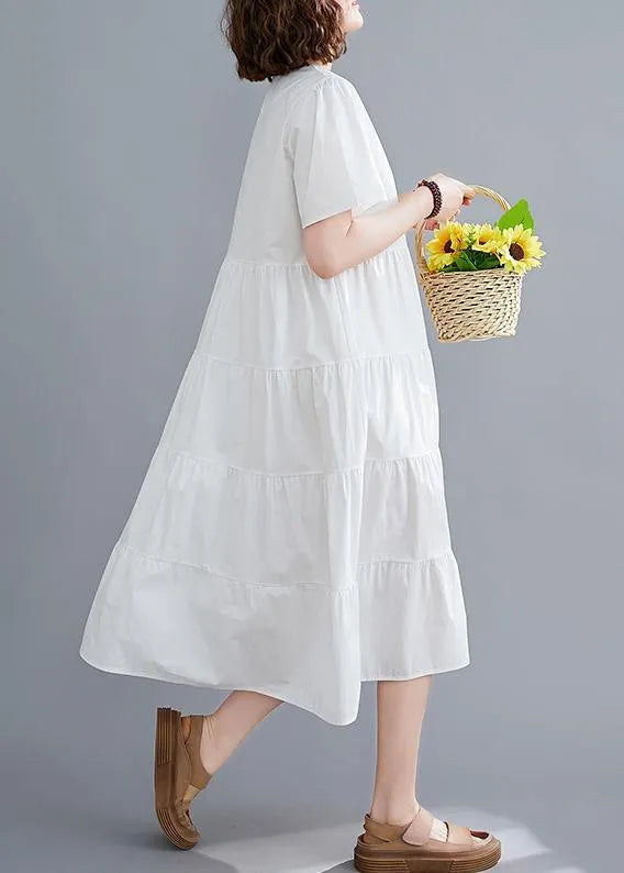 Diy White Tunics Square Collar Patchwork Long Dress