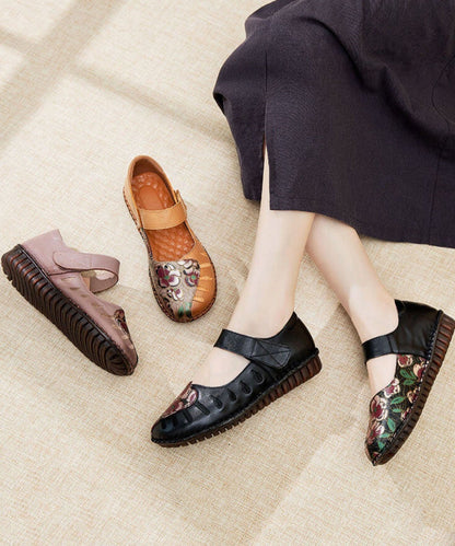 Buckle Strap Flats Light Purple Splicing Cowhide Leather