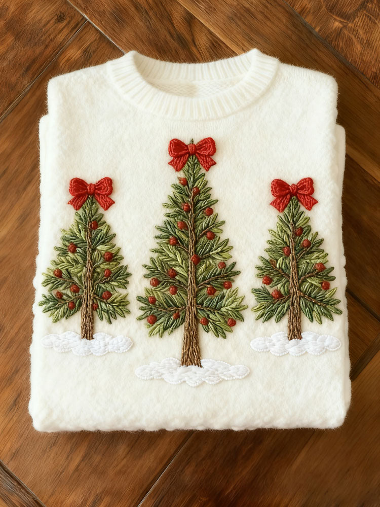 Merry Christmas Tree Knitted Print Sweater artswardrobe