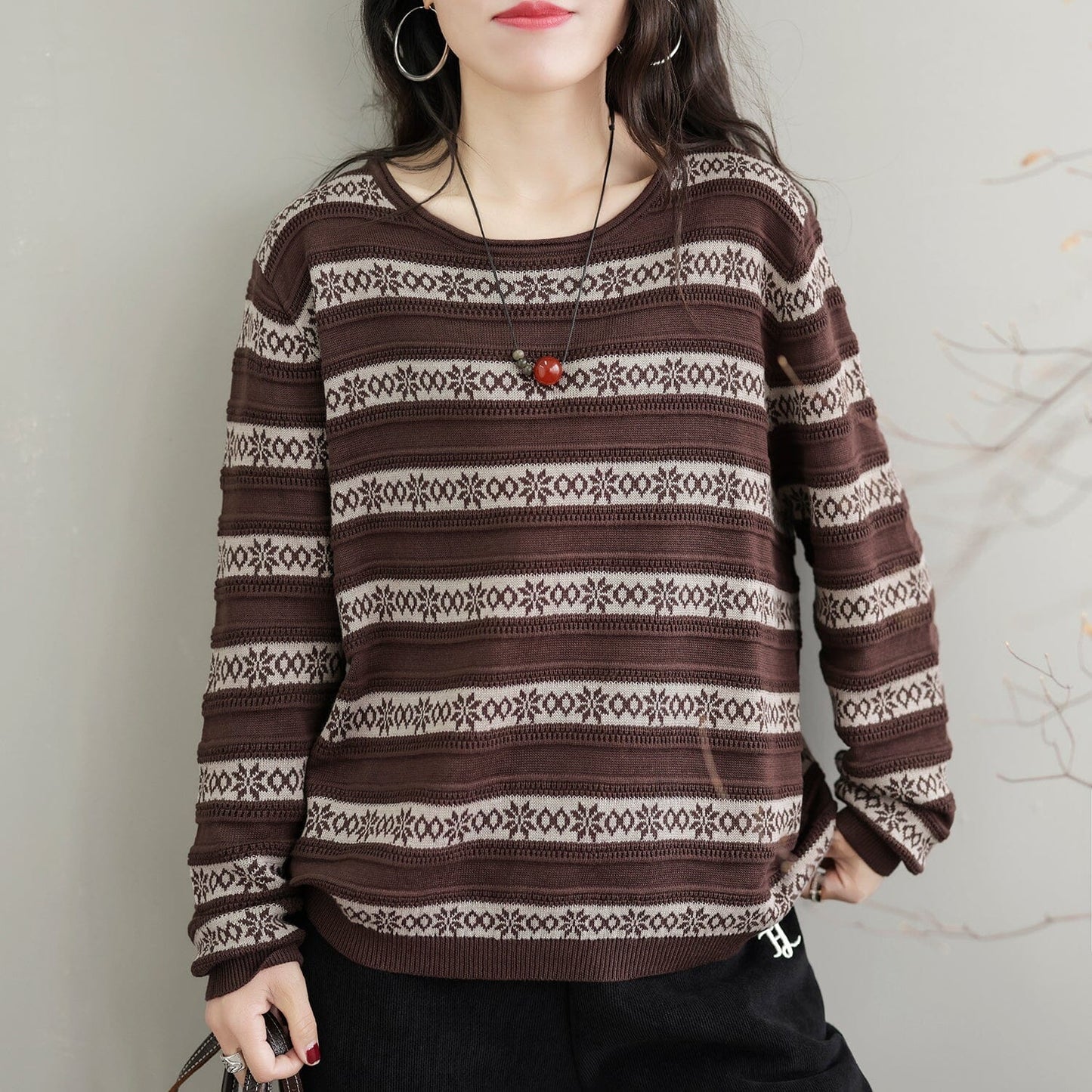 Autumn Stripe Knitted Elastic Sweater