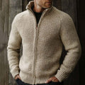 Vintage Loose Solid Color Stand Collar Zipper Knit Jacket Sweater elevenforest
