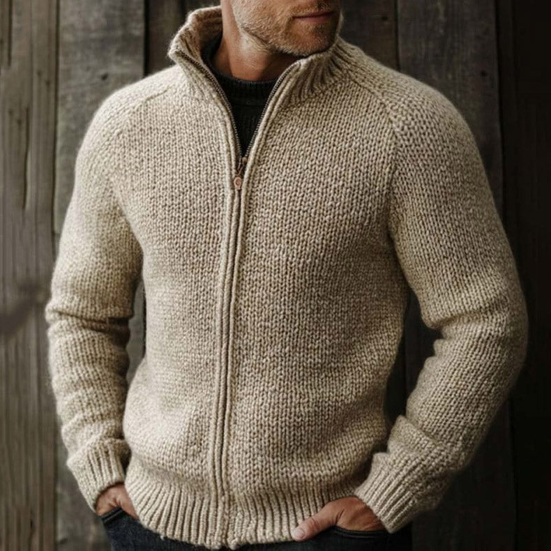 Vintage Loose Solid Color Stand Collar Zipper Knit Jacket Sweater elevenforest