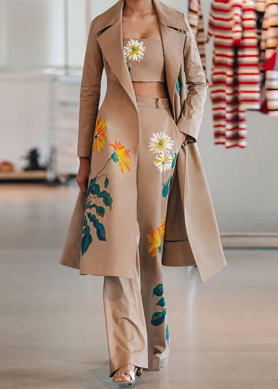 Black Notched Print Coats ,tube Top and Pants Three Pieces Set Spring