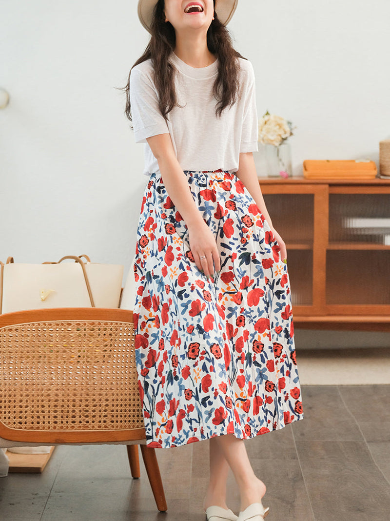 Elastic Waist Cotton Skirt
