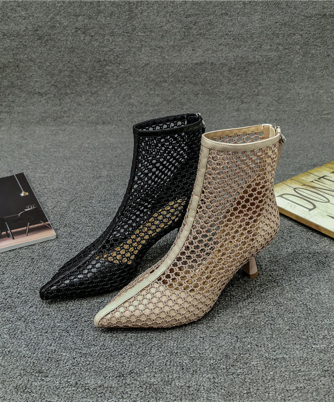 Stiletto Boots Black Breathable Mesh Pointed Toe