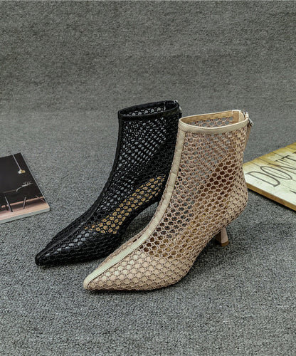 Stiletto Boots Black Breathable Mesh Pointed Toe