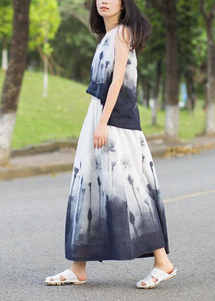 White Print a Line Fall Linen Skirts